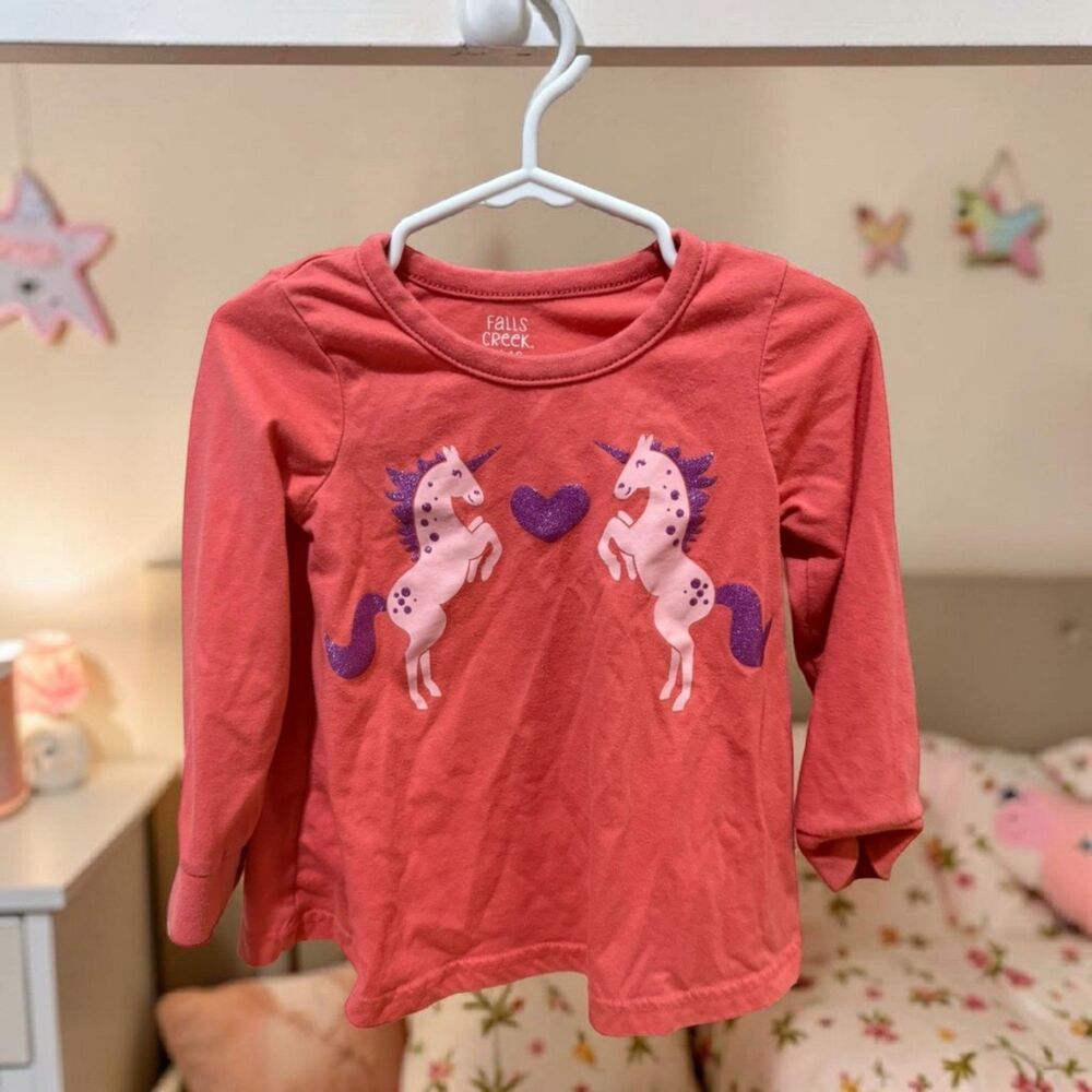 Falls Creek Kids 24M Pink Unicorn Long Sleeve Tee Toddler Girl Magical Coquette